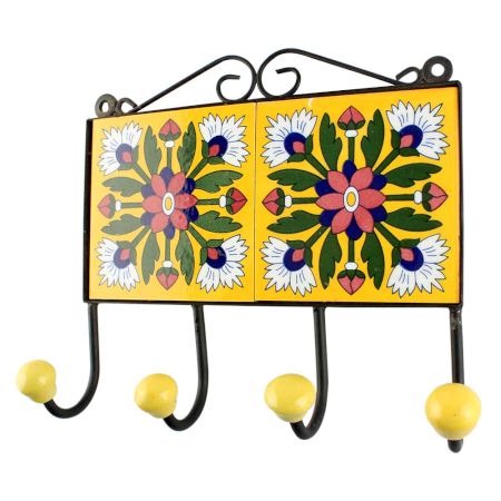 Yellow Base Pink Flower Ceramic Tile Hook Online